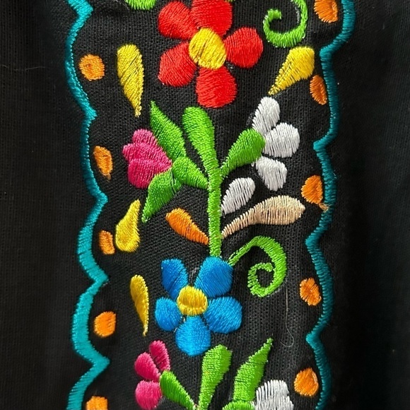 LBD Mexican Style! Black Mini Dress With Colorful Embroidery, Size Medium - Picture 13 of 14